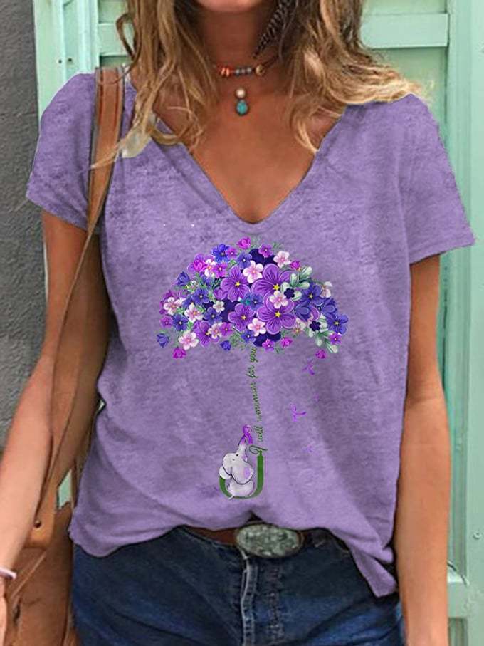 Women's I Will Remember For You Dementia Alzheimer's Disease Awareness Printed V-Neck T-Shirt