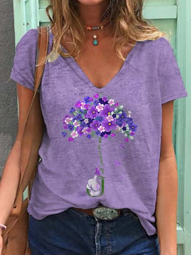 Women's I Will Remember For You Dementia Alzheimer's Disease Awareness Printed V-Neck T-Shirt