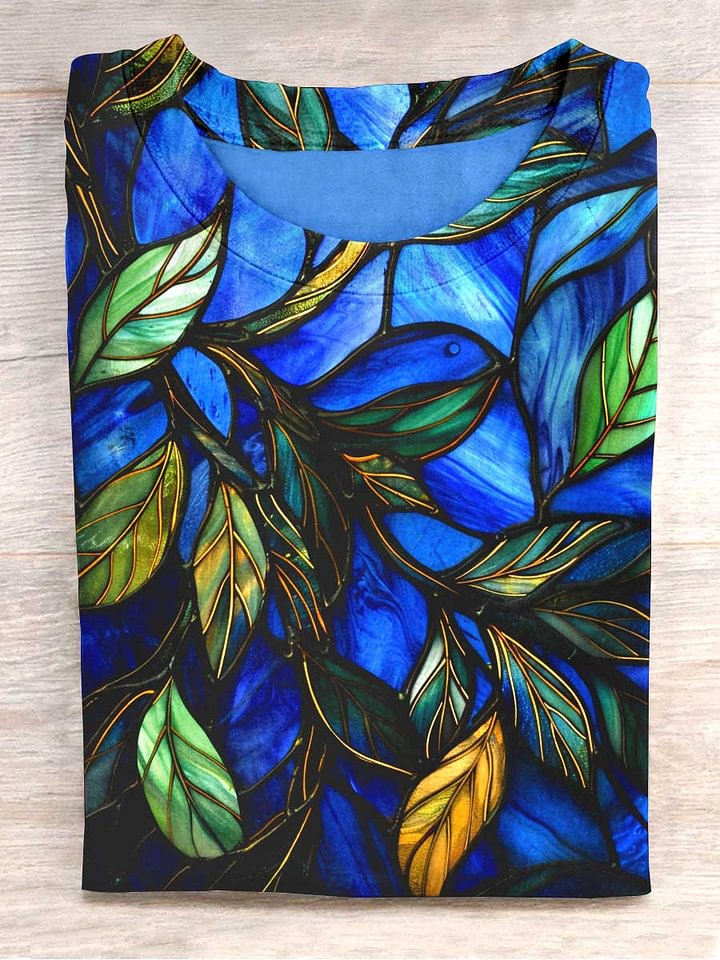 Women's Retro Glass Window Abstract Print Top