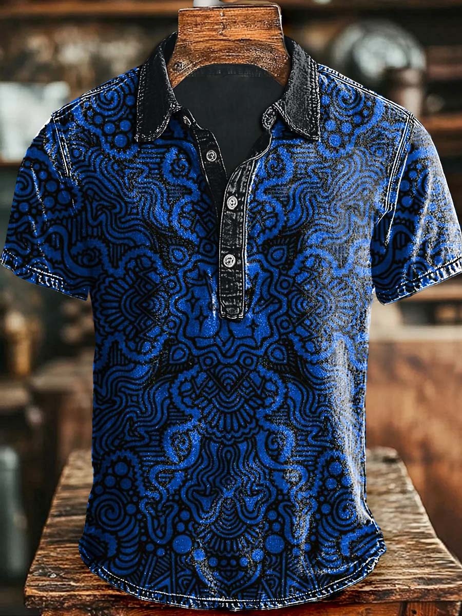 Vintage Abstract Art Print Casaul Short Sleeve Polo Shirt