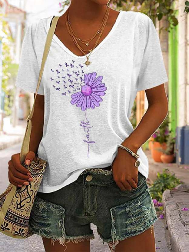 Women's Faith For A Cure Alzheimer's Awareness Fighter Supporter V-Neck Tee