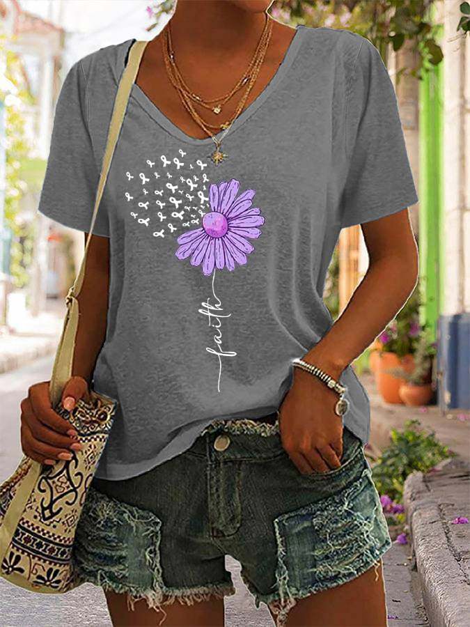 Women's Faith For A Cure Alzheimer's Awareness Fighter Supporter V-Neck Tee