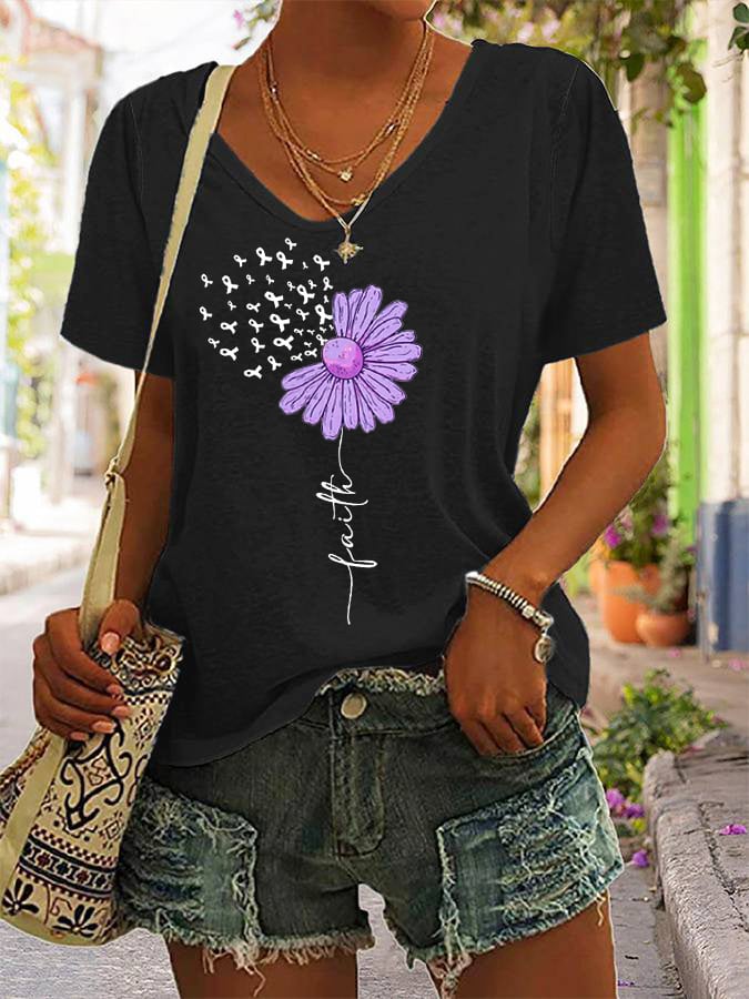 Women's Faith For A Cure Alzheimer's Awareness Fighter Supporter V-Neck Tee