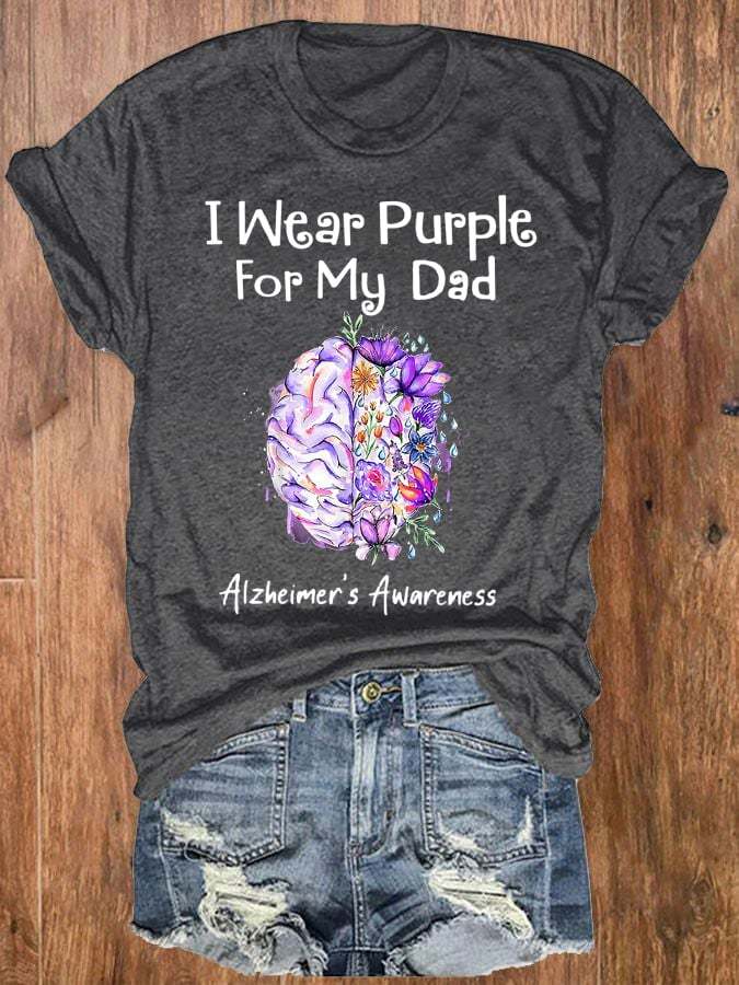 Women's I Wear Purple For My Dad Alzheimer's Awareness Tee