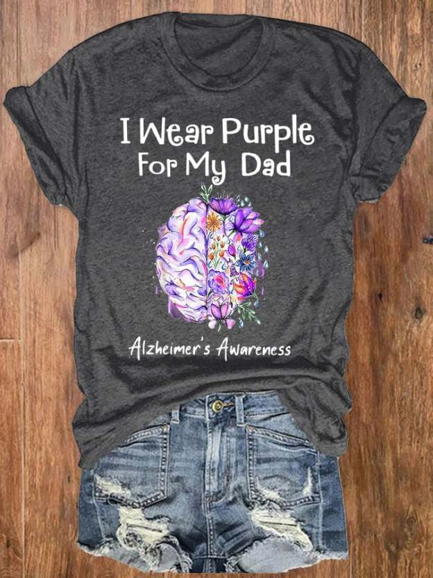 Women's I Wear Purple For My Dad Alzheimer's Awareness Tee