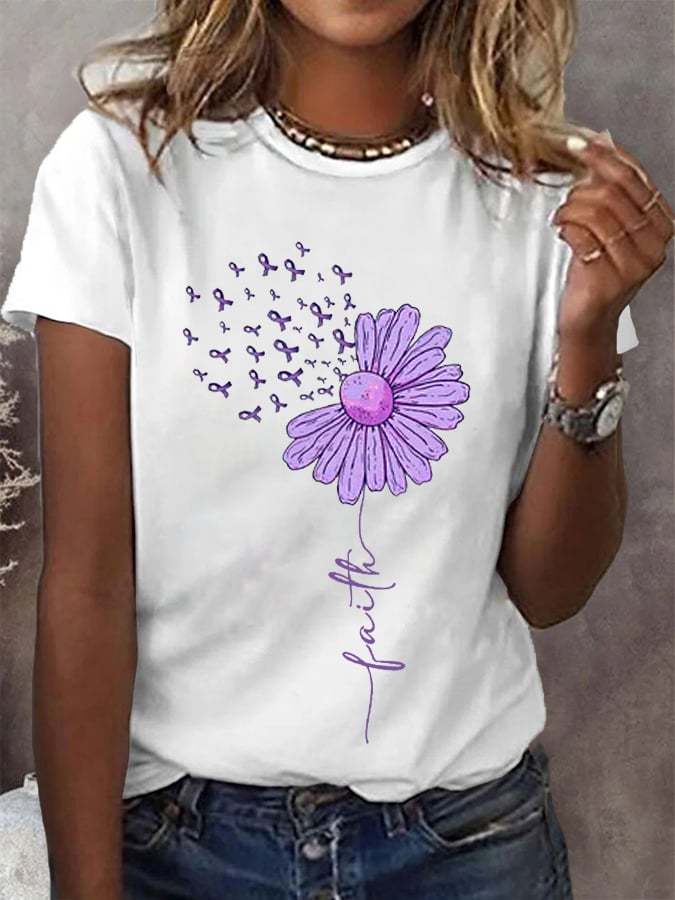 Women's Purple Ribbon Faith Alzheimer's Awareness Fighter Supporter Tee