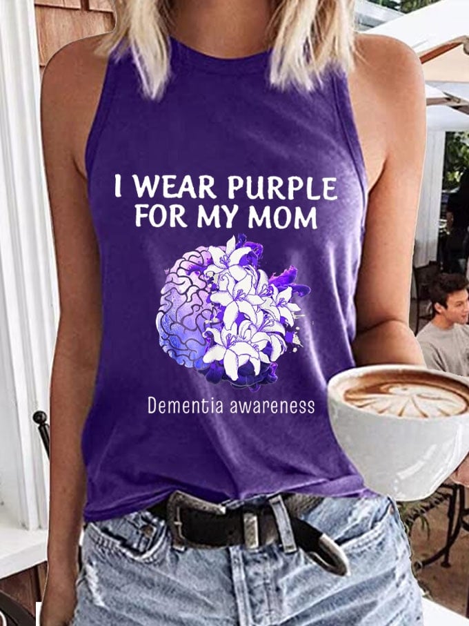 Women's I Wear Purple For My Mom Dementia Awareness Alzheimer's Disease Print Tank Top