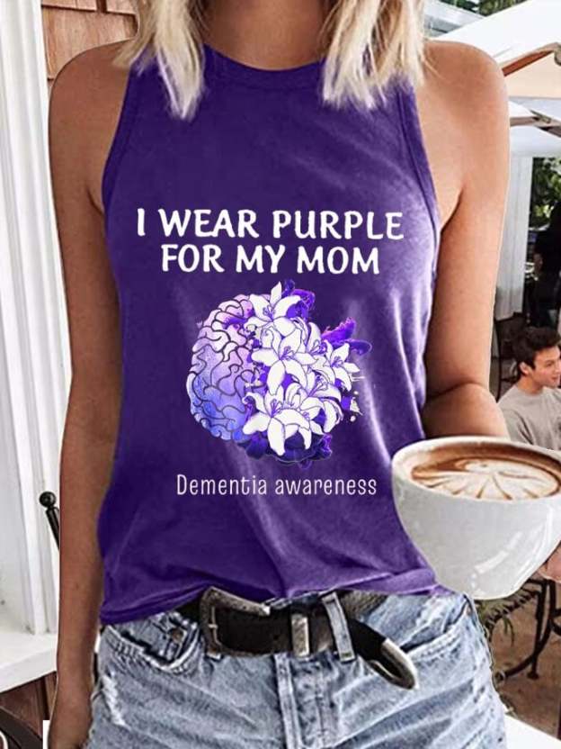 Women's I Wear Purple For My Mom Dementia Awareness Alzheimer's Disease Print Tank Top