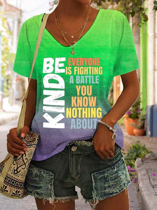 Women's Retro Be Kind Everyone Is Fighting A Battle You Know Nothing About Print T-Shirt