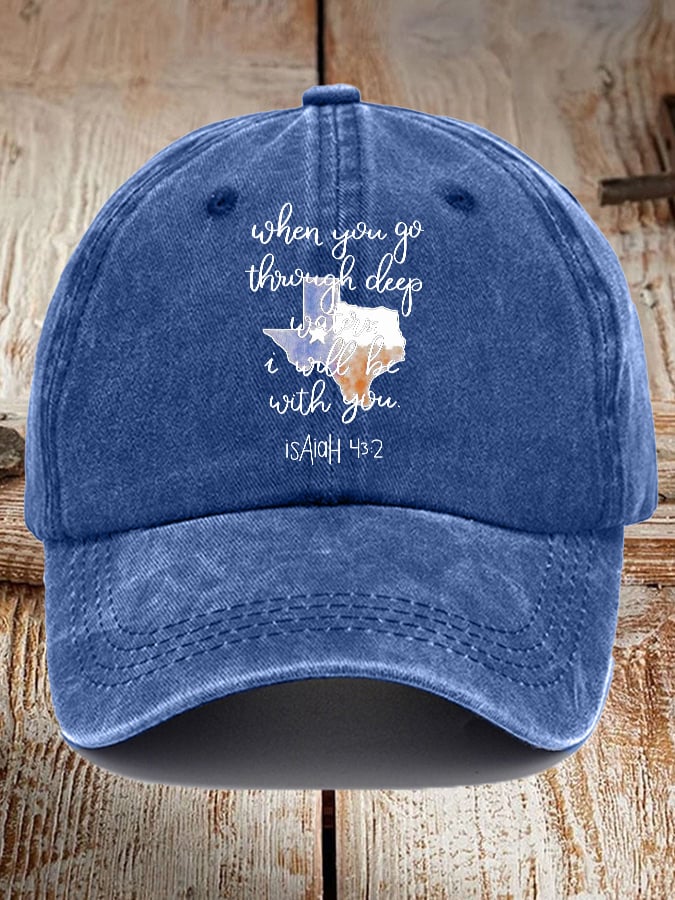 Retro Texas Strong When You Go Through Deep Waters, I Will Be With You. Isaiah 43:2 Print Baseball Cap
