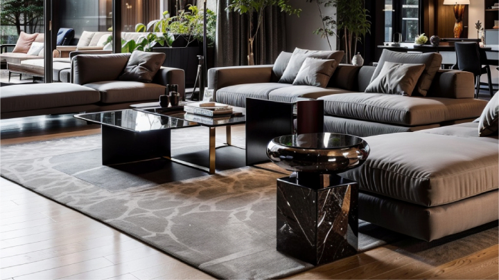 现代室内接待区，带有时尚家具和灯光设计