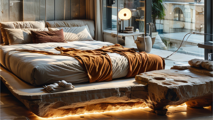 装饰走廊，带有铜制天花板和木质元素