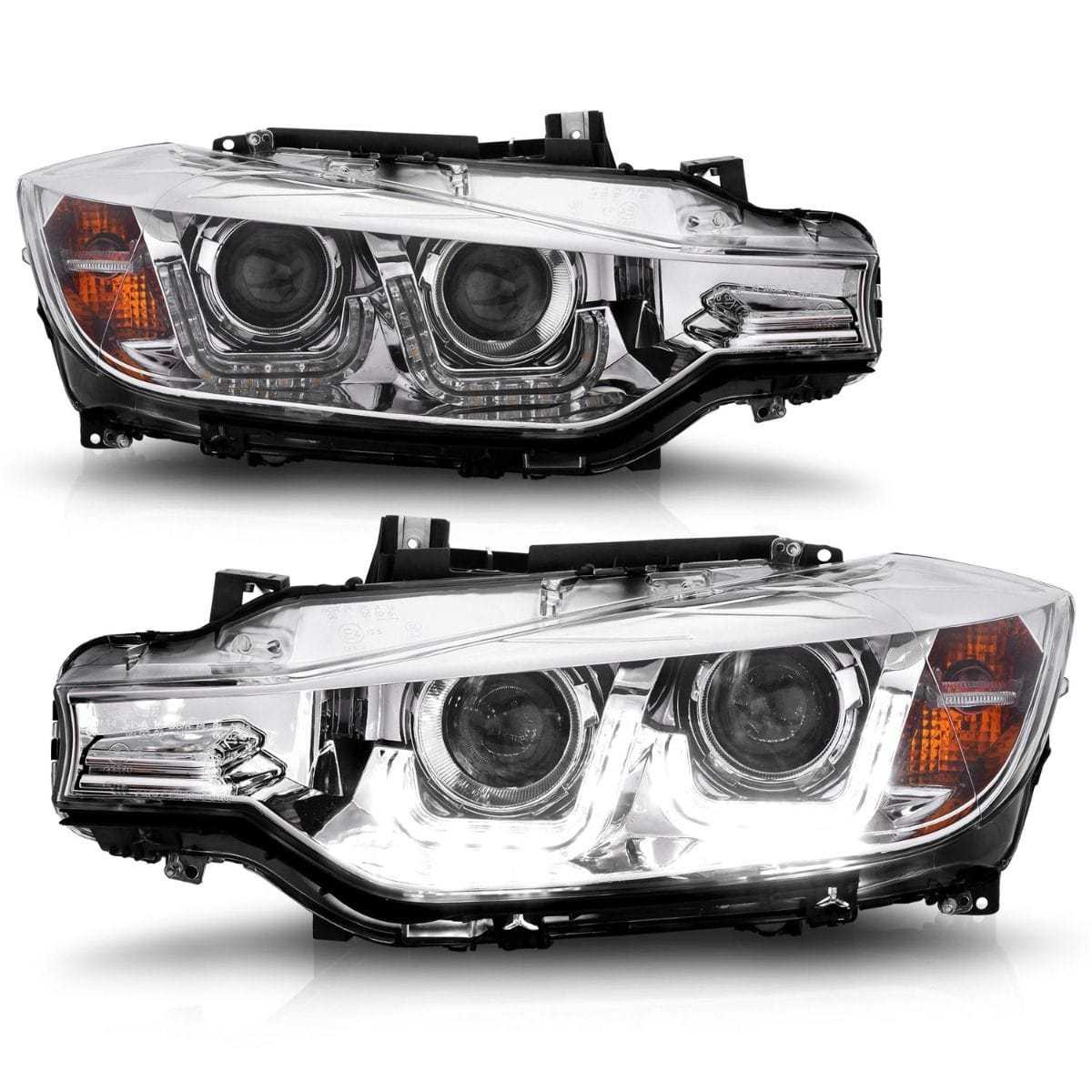 YDSSTORE 2012-2015 BMW 3 Series Projector Headlights w/ U-Bar Chrome