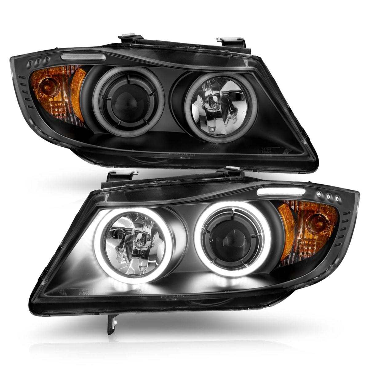 YDSSTORE 2006-2008 BMW 3 Series E90-E91 Projector Headlights w/ Halo w/ LED Bar Black (CCFL)