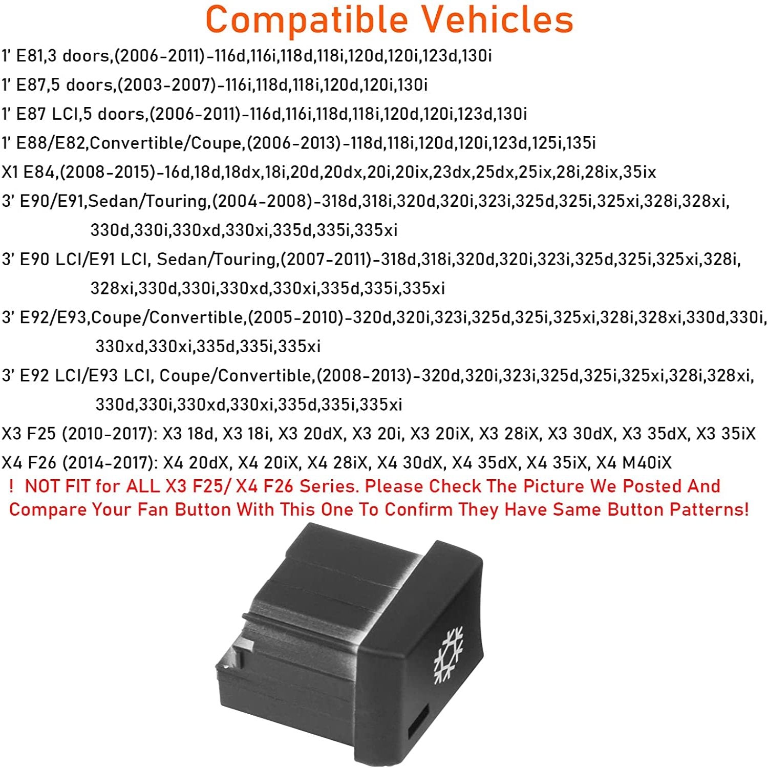 Modified For BMW 1'/3'/X1/X3/X4 Snowflake Button Covers | YDSSTORE