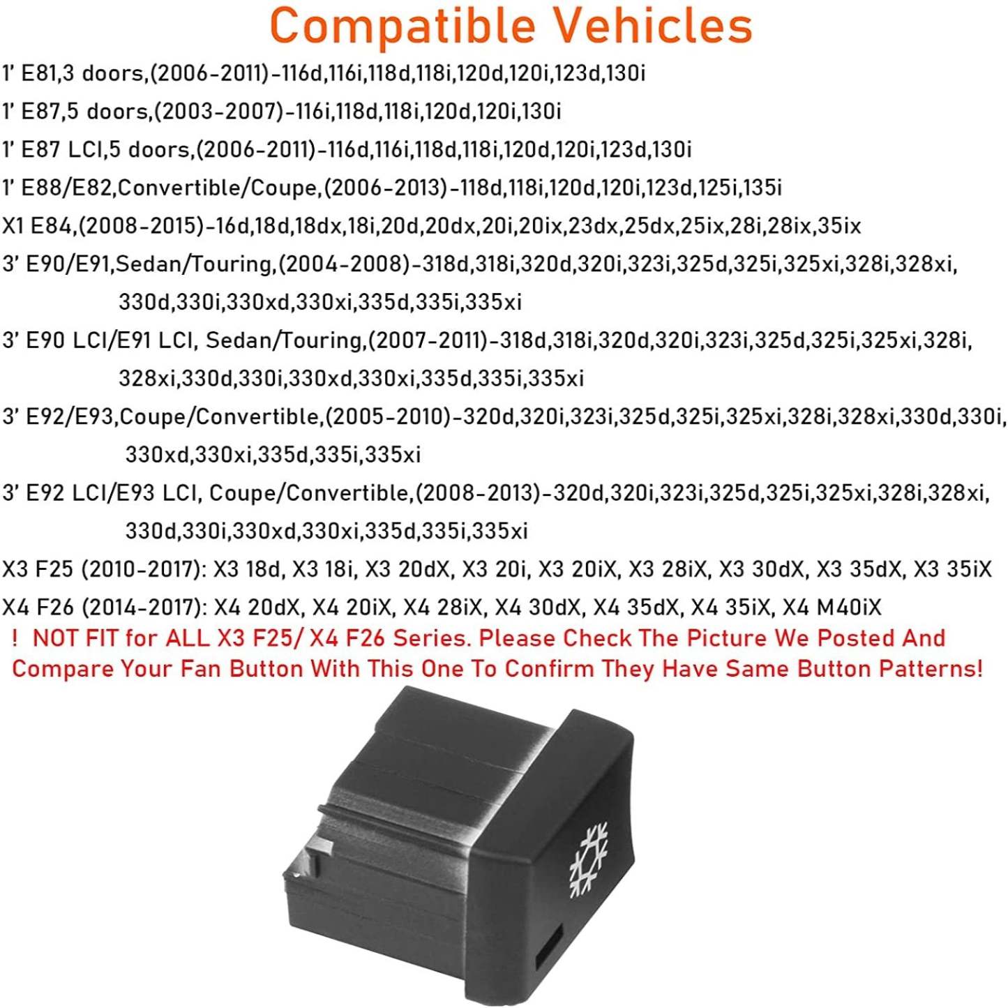 Modified For BMW 1'/3'/X1/X3/X4 Snowflake Button Covers | YDSSTORE