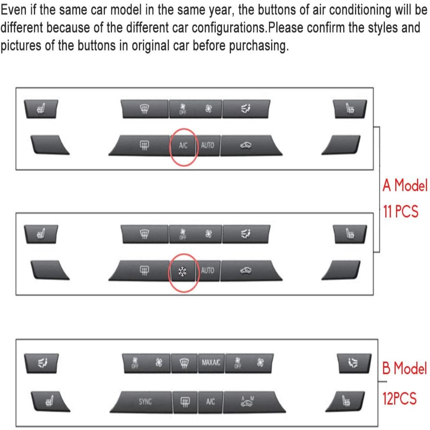 For BMW 5 6 7 X5 X6 A/C Climate Control Button Covers 12PCS| Bright Black | YDSSTORE