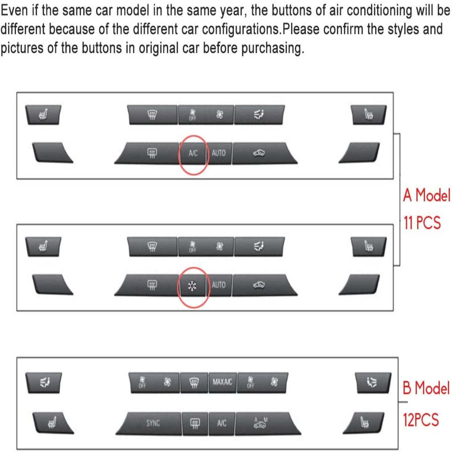 For BMW 5 6 7 X5 X6 A/C Climate Control Button Covers 12PCS| Bright Black | YDSSTORE