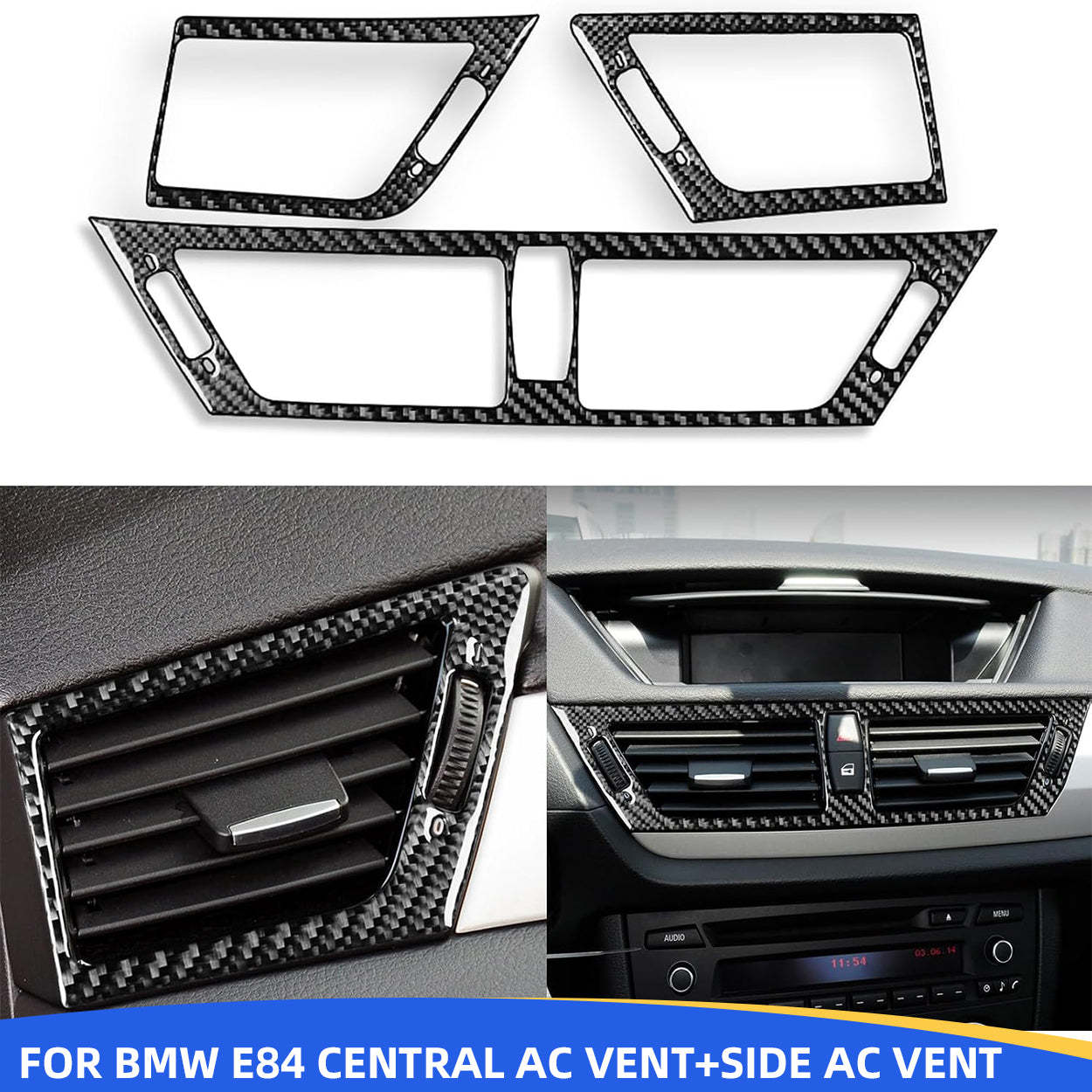 YDSSTORE Carbon Fiber  Car Dashboard Side Panel+Central AC Wind Outlet Vent Panel Decoration Sticker Set Compatible with BMW X1 E84 2013 2014 2015 Auto Interior Trim Accessories 3pcs-autoydsstore