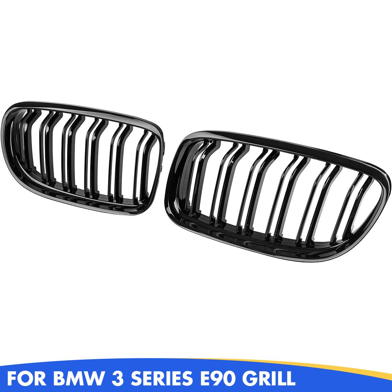 Front Bumper Kidney Grille Pair Gloss Black Double Line for 2009-2011 BMW E90 328i 318i 320i 323i 325i 330i 335i-autoydsstore