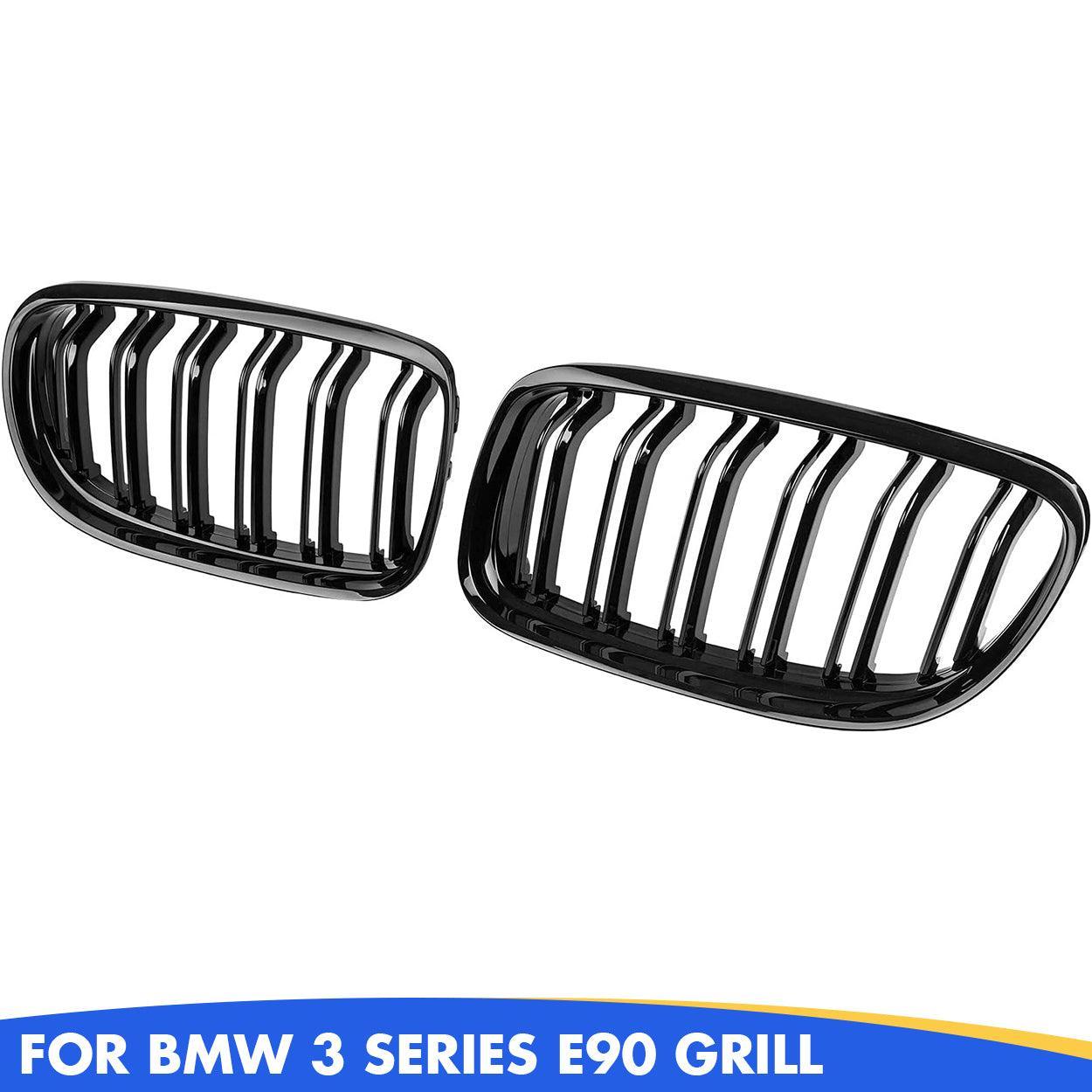 Front Bumper Kidney Grille Pair Gloss Black Double Line for 2009-2011 BMW E90 328i 318i 320i 323i 325i 330i 335i-autoydsstore
