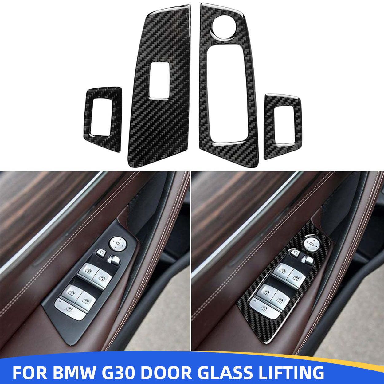 YDSSTORE Real Quality Soft Carbon Fiber Door Glass Lifting Control Panel Window Power Switch 4pcs Cover Interior Premium Sticker Accessories Compatible with BMW 5 Series G30 G38 530i 540i 2017-2023 Black-autoydsstore