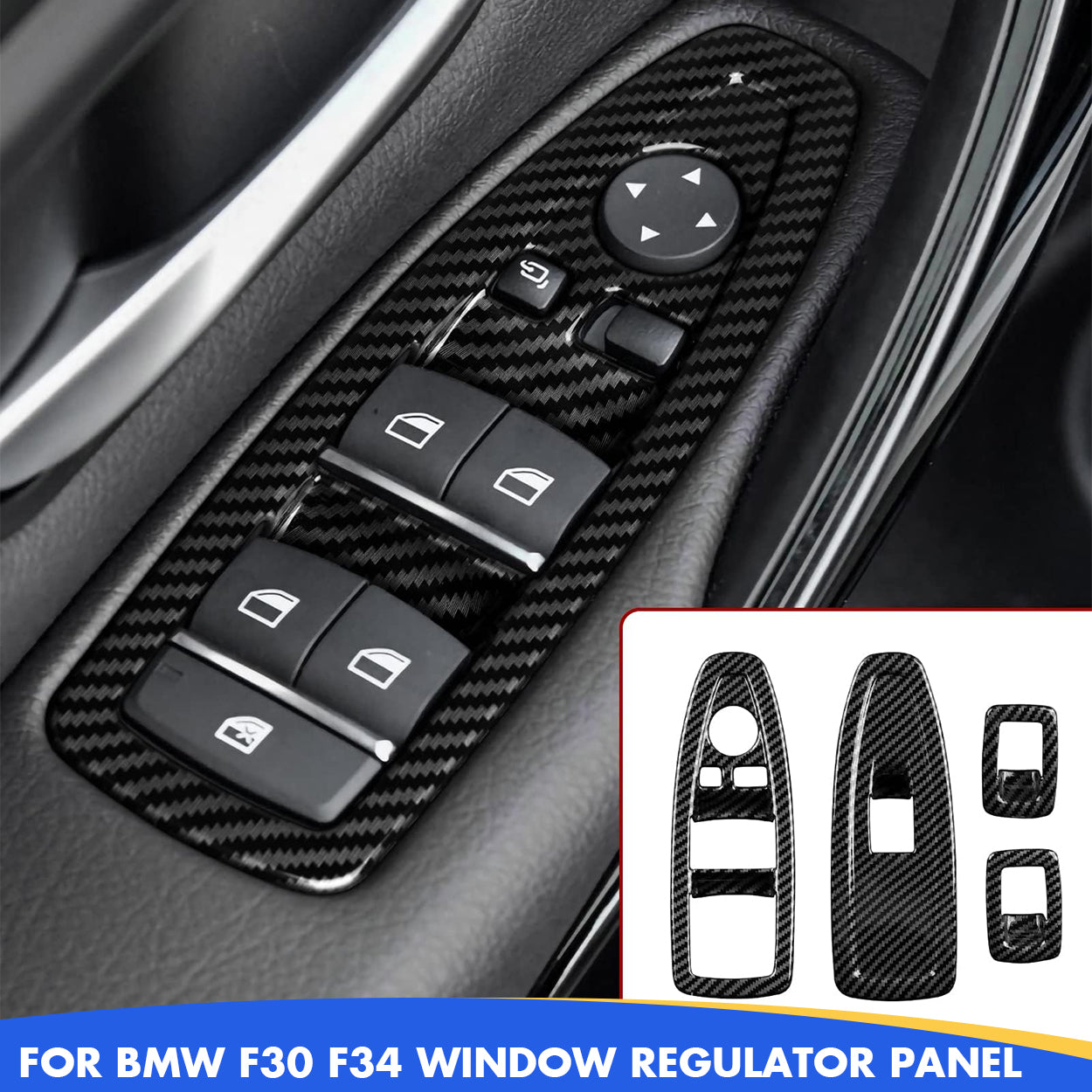 Car Window Lift Switch Cover Trim – Carbon Fiber ABS Sticker Decal for BMW 3 Series F30 F31 F34 3GT F32 F33 F36 Interior Accessories-autoydsstore