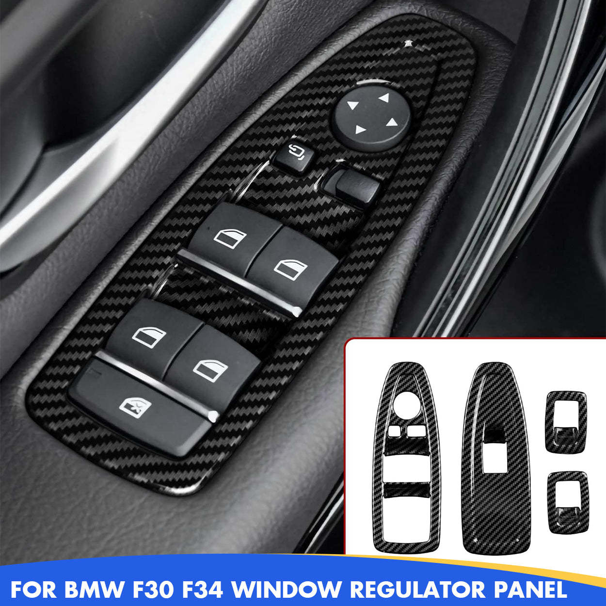 Car Window Lift Switch Cover Trim – Carbon Fiber ABS Sticker Decal for BMW 3 Series F30 F31 F34 3GT F32 F33 F36 Interior Accessories-autoydsstore