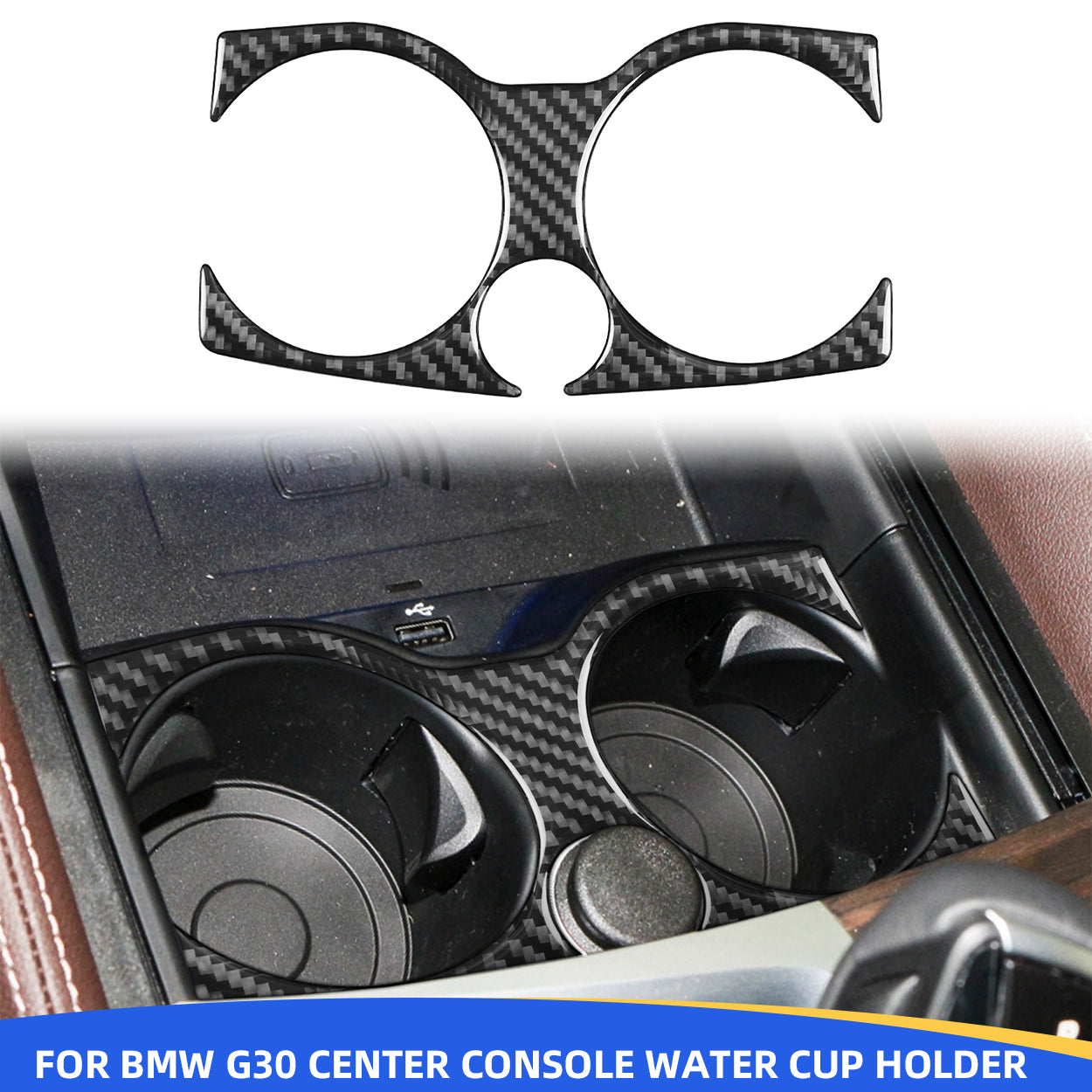 YDSSTORE  Real Carbon Fiber Center Console Cup Holder Decoration Decal | Premium Soft Carbon Fiber Interior Trim for BMW 5 Series G30 G38 530i 540i (2017-2023)-autoydsstore
