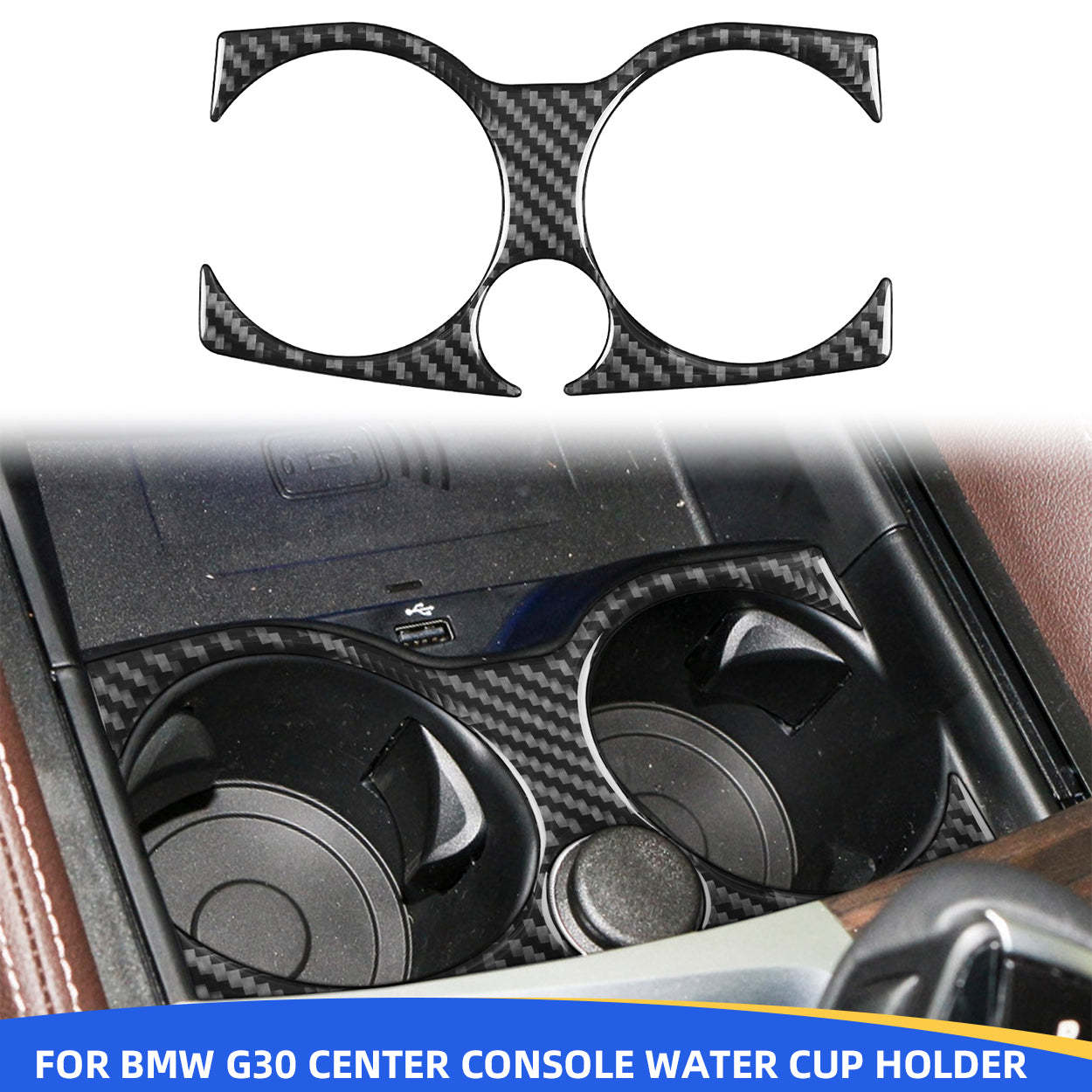 YDSSTORE  Real Carbon Fiber Center Console Cup Holder Decoration Decal | Premium Soft Carbon Fiber Interior Trim for BMW 5 Series G30 G38 530i 540i (2017-2023)-autoydsstore