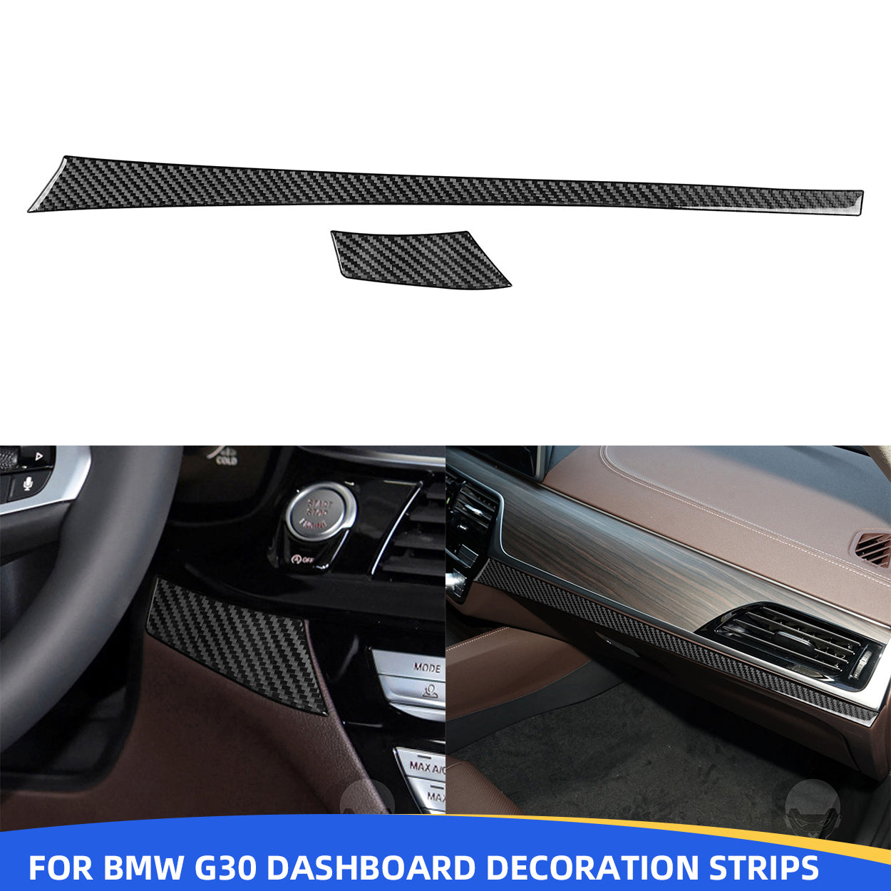 YDSSTORE  Real Carbon Fiber Dashboard Decoration Strips (2pcs) | Premium Soft Carbon Fiber Interior Trim Sticker for BMW 5 Series G30 G38 530i 540i (2017-2023)-autoydsstore