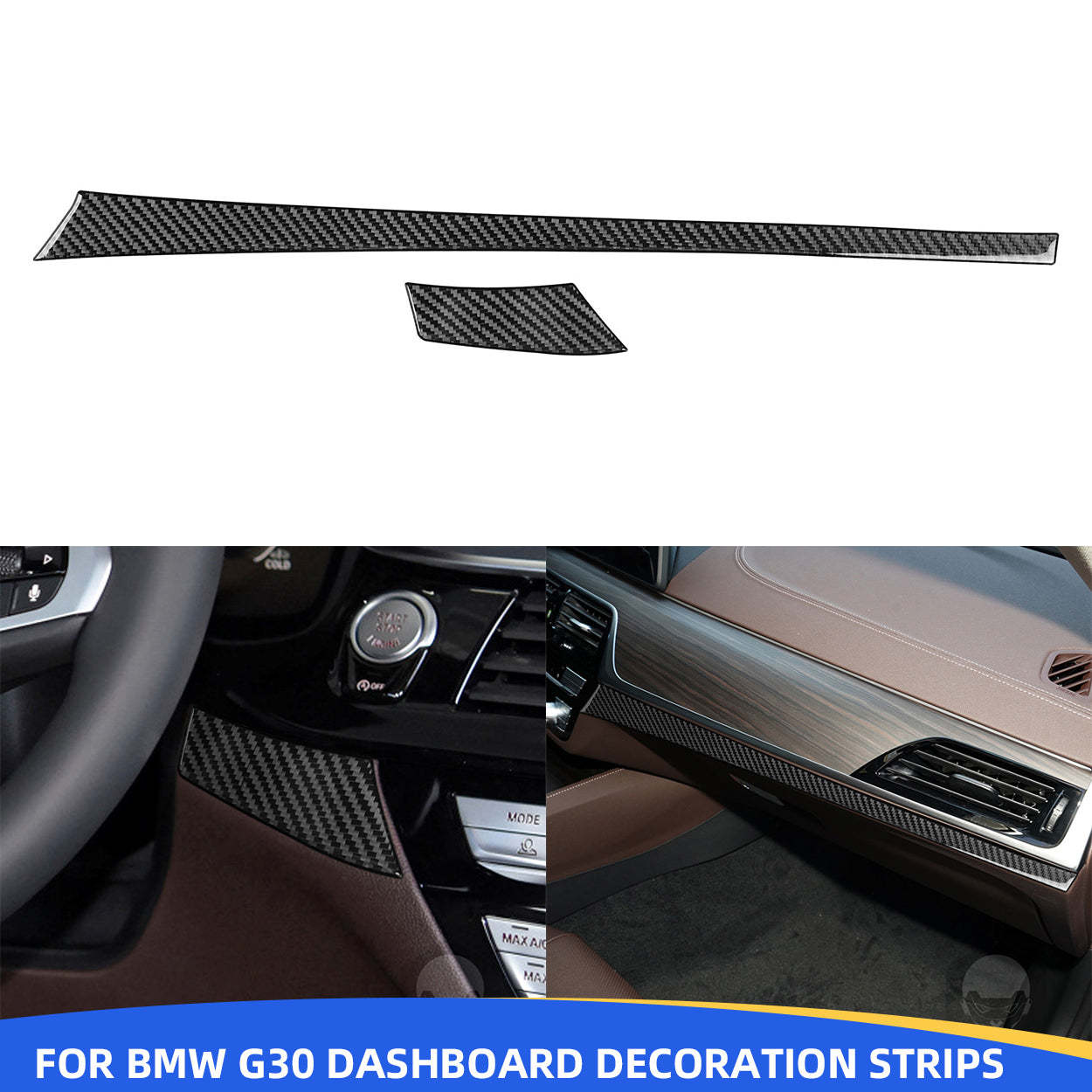 YDSSTORE  Real Carbon Fiber Dashboard Decoration Strips (2pcs) | Premium Soft Carbon Fiber Interior Trim Sticker for BMW 5 Series G30 G38 530i 540i (2017-2023)-autoydsstore