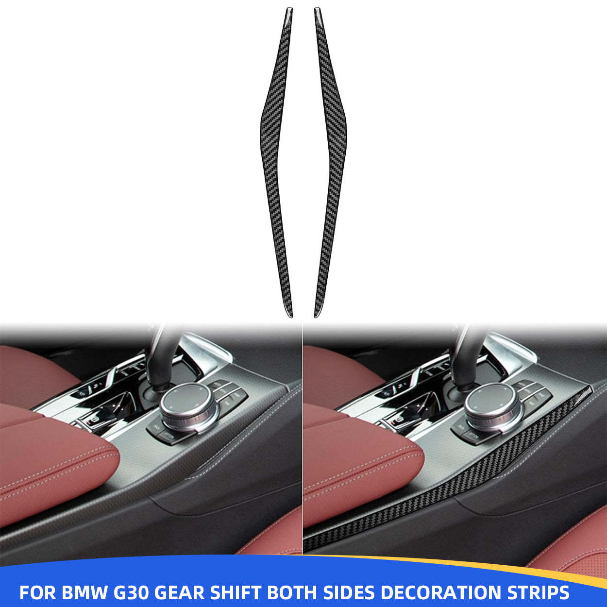 YDSSTORE Real Soft Carbon Fiber Center Console Gear Shift Decoration Strips (2pcs) | Premium Sticker for BMW 5 Series G30 G38 530i 540i (2017-2023) | Easy Installation-autoydsstore