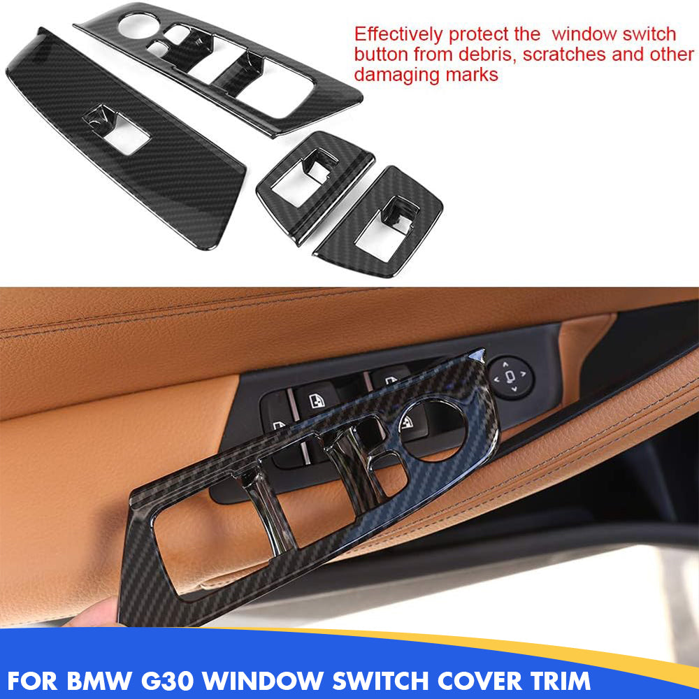 Window Lift Button Frame Trim 4pcs for BMW 5 Series G30 2017-2018 Carbon Fiber Look Window Switch Lift Button Frame Cover Trim-autoydsstore
