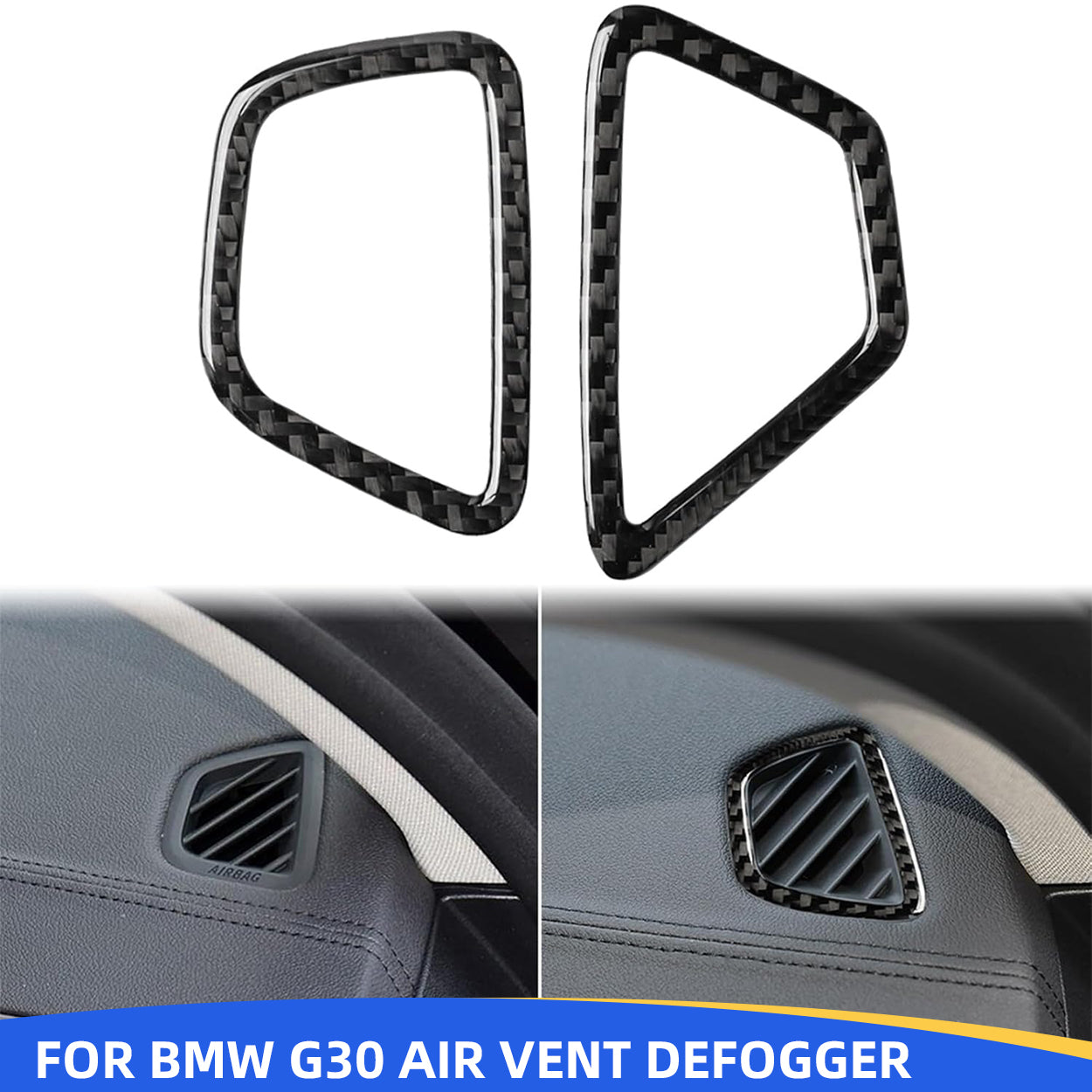 YDSSTORE  Real Carbon Fiber Dashboard Air Vent Defogger Frame Decal (2pcs) | Premium Carbon Fiber Interior Sticker for BMW 5 Series G30 G38 530i 540i (2017-2023)-autoydsstore