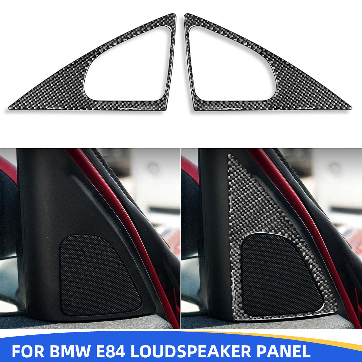 YDSSTORE Carbon Fiber  Inner Door Panel Loudspeaker Horn Speaker Frame Decoration Sticker (2pcs) | Interior Trim Accessories for BMW X1 E84 (2013-2015)-autoydsstore