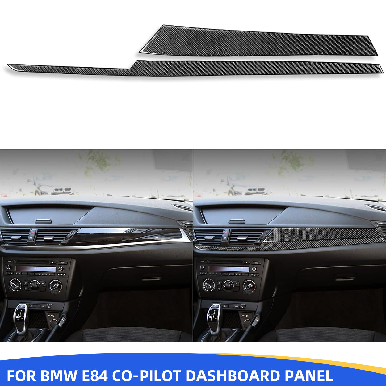 YDSSTORE Carbon Fiber  Car Co-Pilot Dashboard Panel Anti-Scratch Strip Cover Decoration Sticker Compatible with BMW X1 E84 2013 2014 2015 Auto Interior Trim Accessories 2pcs-autoydsstore