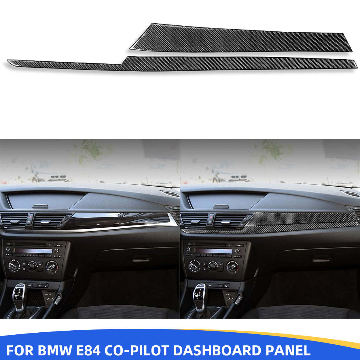 YDSSTORE Carbon Fiber  Car Co-Pilot Dashboard Panel Anti-Scratch Strip Cover Decoration Sticker Compatible with BMW X1 E84 2013 2014 2015 Auto Interior Trim Accessories 2pcs-autoydsstore