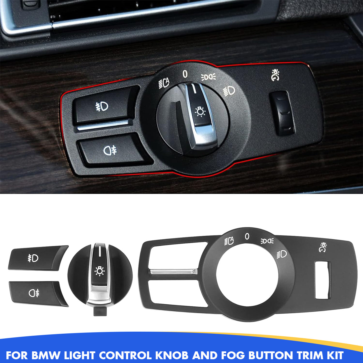 YDSSTORE  Compatible with BMW Headlight Switch Button Panel Cover for 5 Series F10 6 Series F12 7 Series F01 X3 F25 X4 F26 4PCS Light Control Knob Frame Foglight Button Kit-autoydsstore
