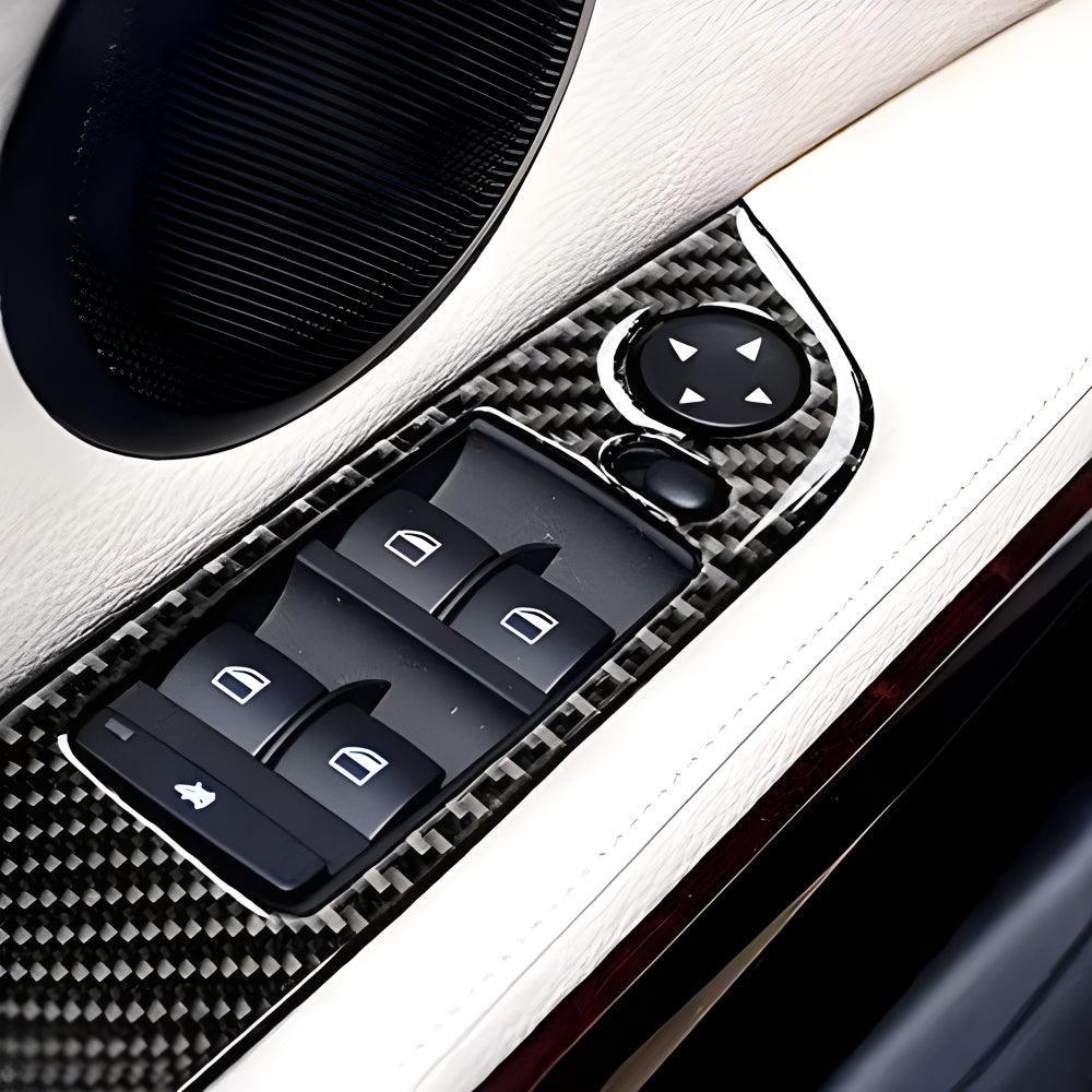 YDSSTORE Real Premium Carbon Fiber Car Window Lift Switch Panel Cover Interior Trim Compatible with BMW 3 Series E90 325i 328i 330i 335i 2006-2012 Accessories Black - 378mm Without Folding Button 4PCS-autoydsstore