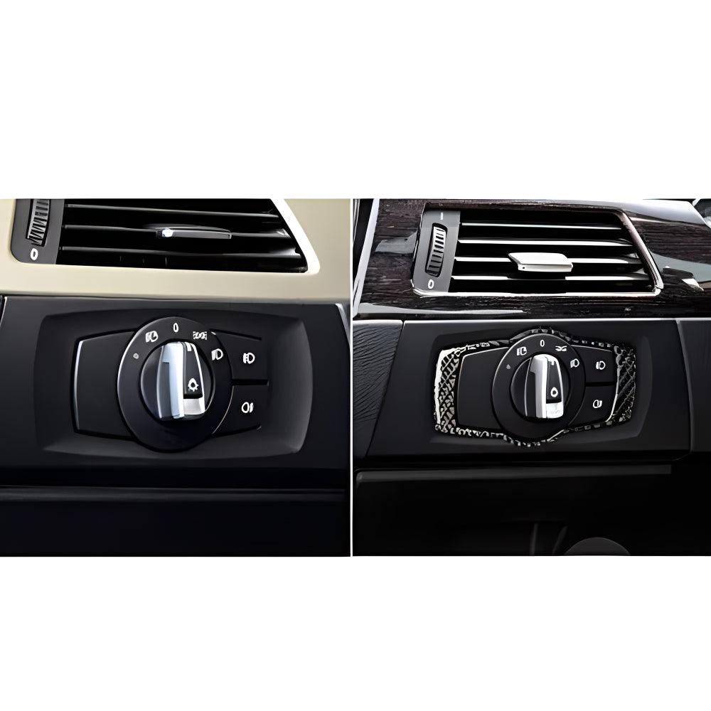 YDSSTORE Real Premium Carbon Fiber Car Headlight Switch Frame Cover Sticker Interior Trim Compatible with BMW E90 E92 E93 325i 328i 330i 335i 2006 2007 2008 2009 2010 2011 2012 Accessories Black - A-autoydsstore