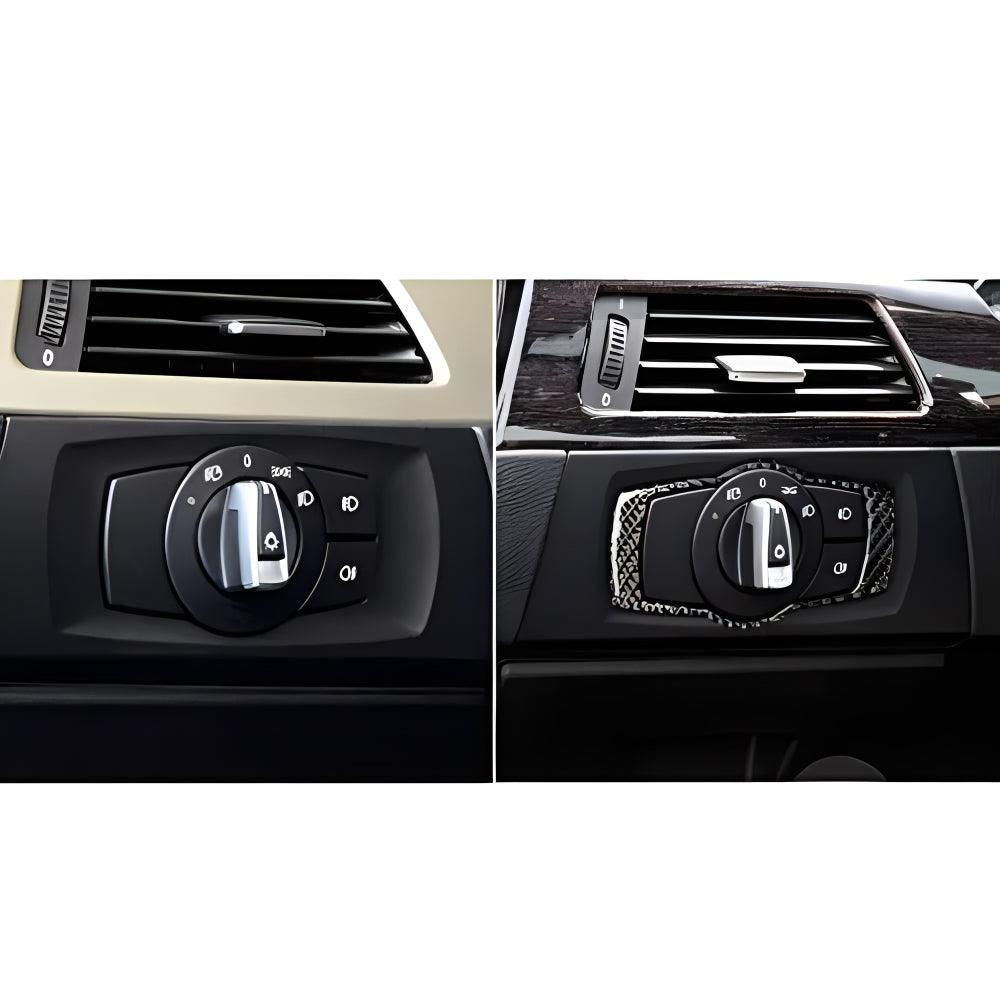 YDSSTORE Real Premium Carbon Fiber Car Headlight Switch Frame Cover Sticker Interior Trim Compatible with BMW E90 E92 E93 325i 328i 330i 335i 2006 2007 2008 2009 2010 2011 2012 Accessories Black - A-autoydsstore