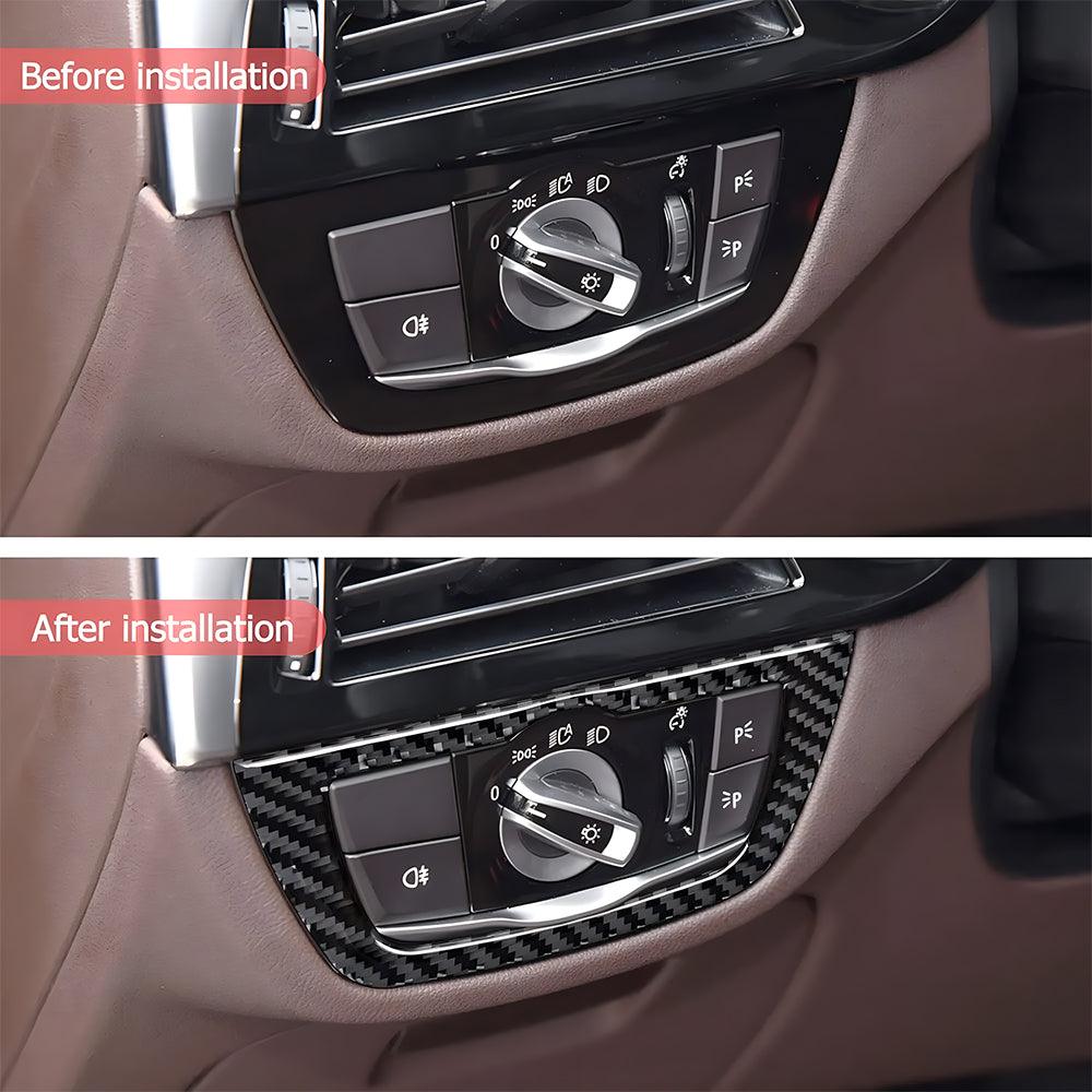 YDSSTORE  Compatible with Carbon Fiber Car Headlight Headlamp Switch Panel Cover Trim Sticker Interior Accessories for BMW 5 Series G30 G38 525i 530i 540i 2018 2019 2020 2021 Black 1PCS-autoydsstore