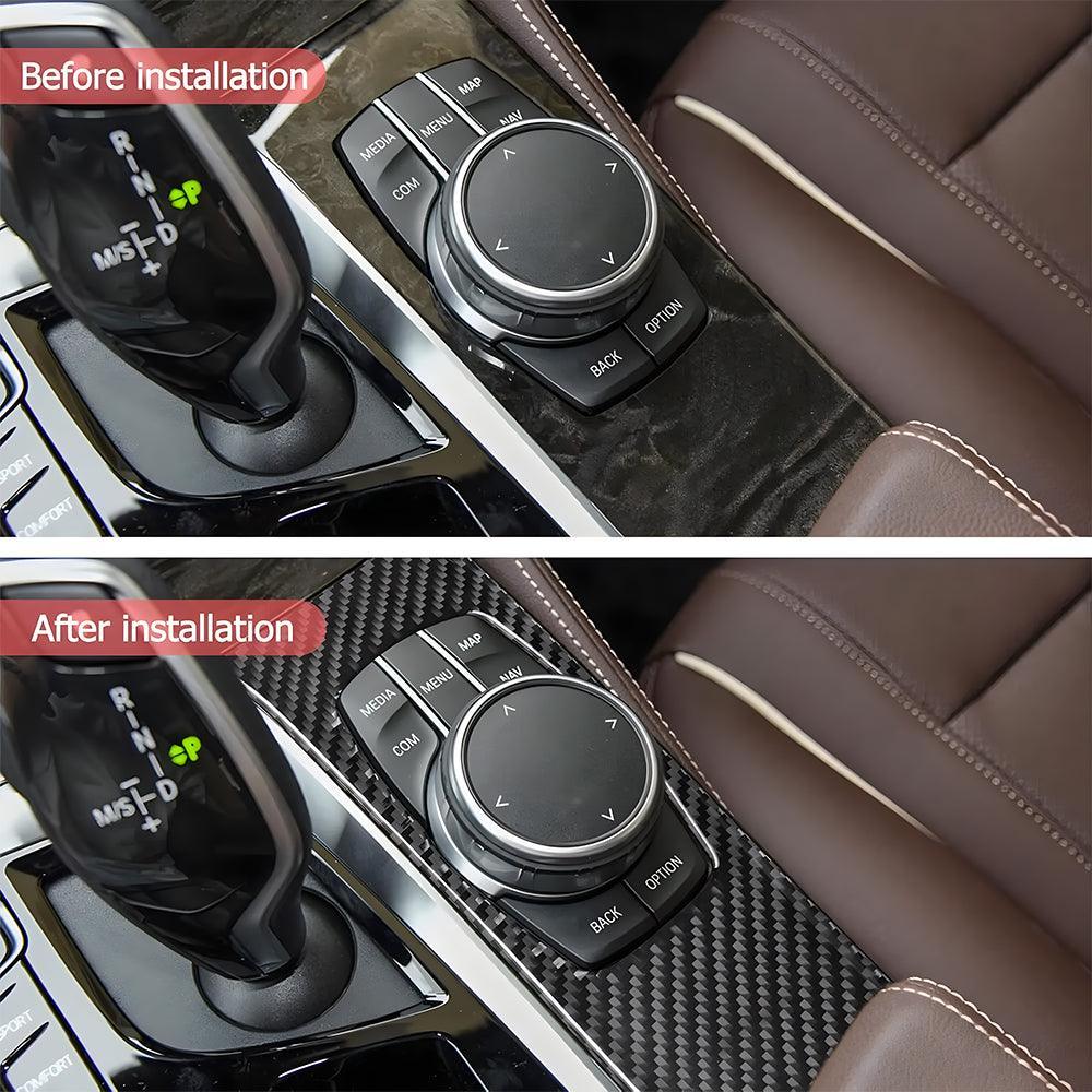 Compatible with Carbon Fiber Multimedia Knob Button Panel Cover Trim Sticker Interior Accessories for BMW 5 Series G30 G38 525i 530i 540i 2018 2019 2020 2021 Black 1PCS-autoydsstore