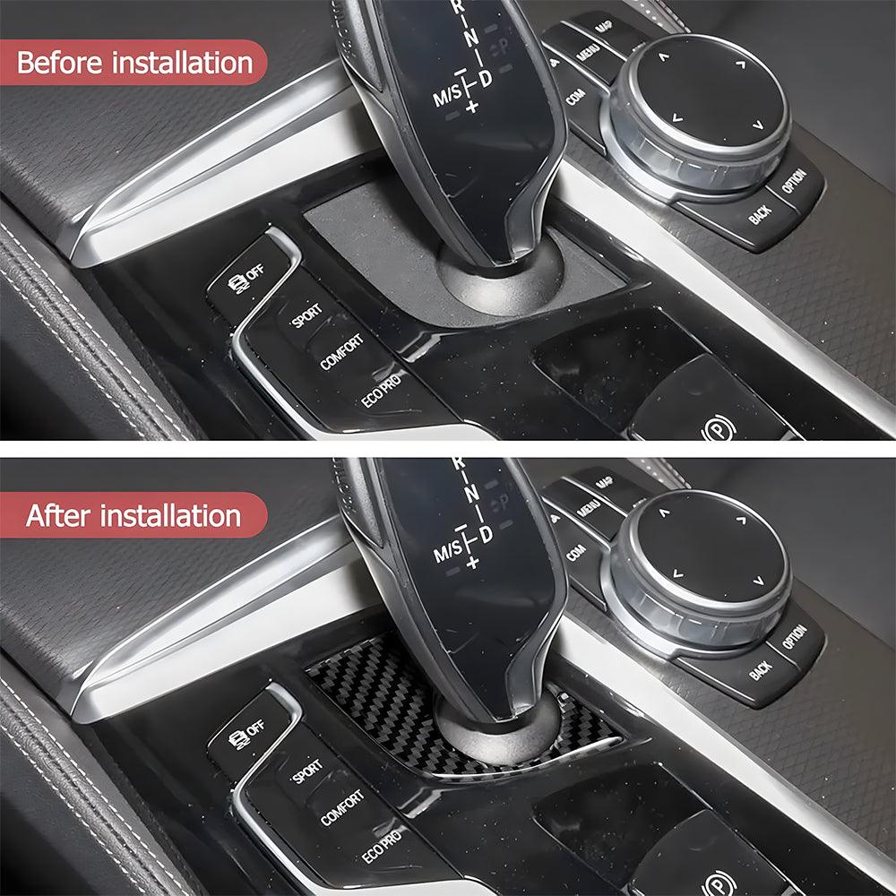 Compatible with Carbon Fiber Console Gear Shifter Shift Box Panel Trim Cover Sticker Interior for BMW 5 Series Accessories G30 525i 530i 540i 2018 2019 2020 2021 Black 1PCS-autoydsstore