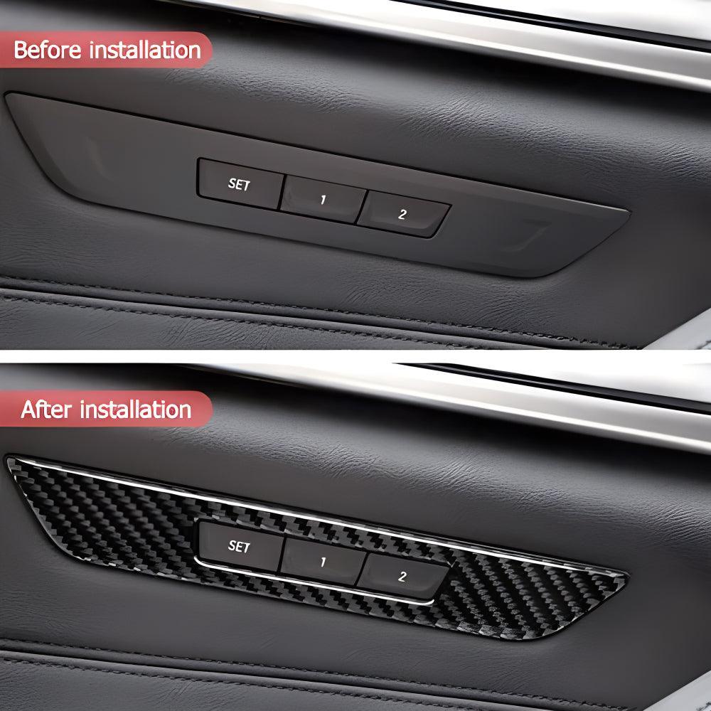 YDSSTORE  Compatible with Carbon Fiber Car Seat Memory Button Cover Panel Trim Sticker Interior for BMW 5 Series Accessories G30 G38 525i 530i 540i 2018 2019 2020 2021 Black 1PCS-autoydsstore
