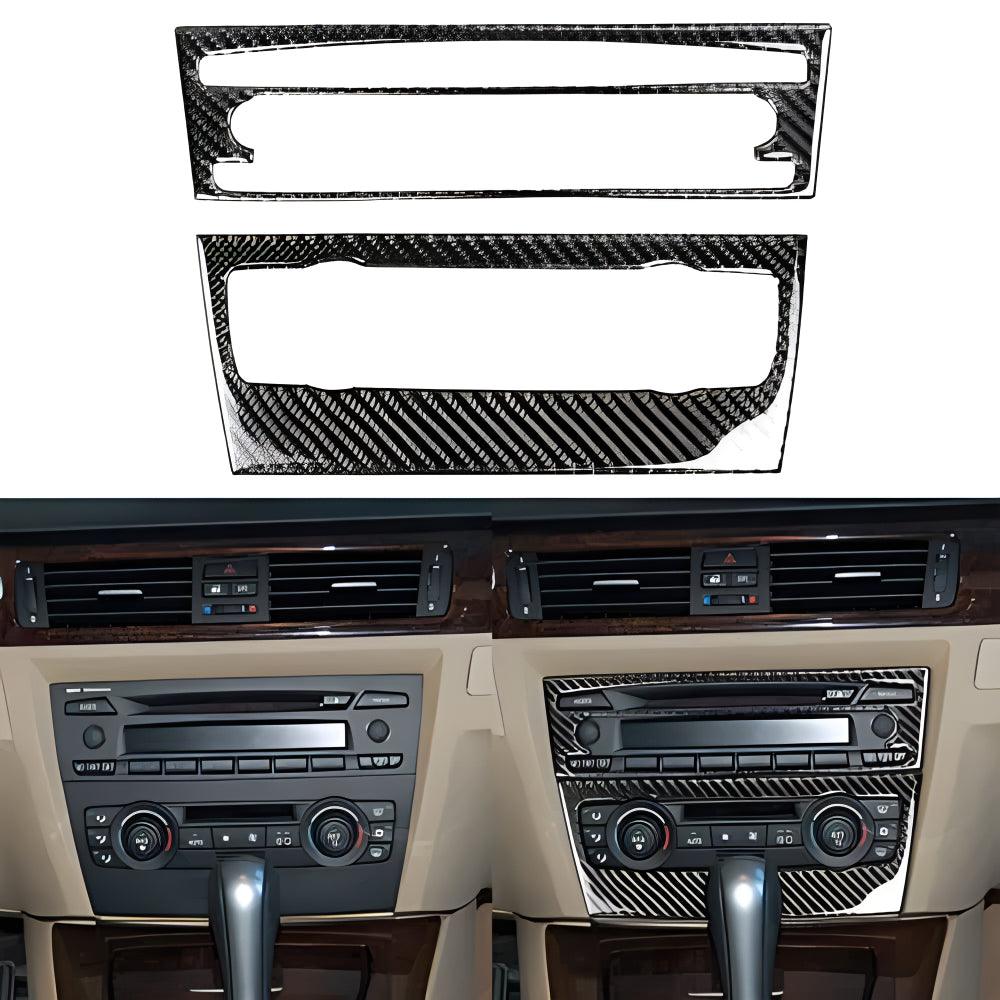 YDSSTORE  Real Premium Carbon Fiber Car CD AC Panel Cover Interior Trim Compatible with BMW 3 Series E90 E92 E93 325i 328i 330i 335i M3 2006 2007 2008 2009 2010 2011 2012 2013 Accessories Black - C-autoydsstore