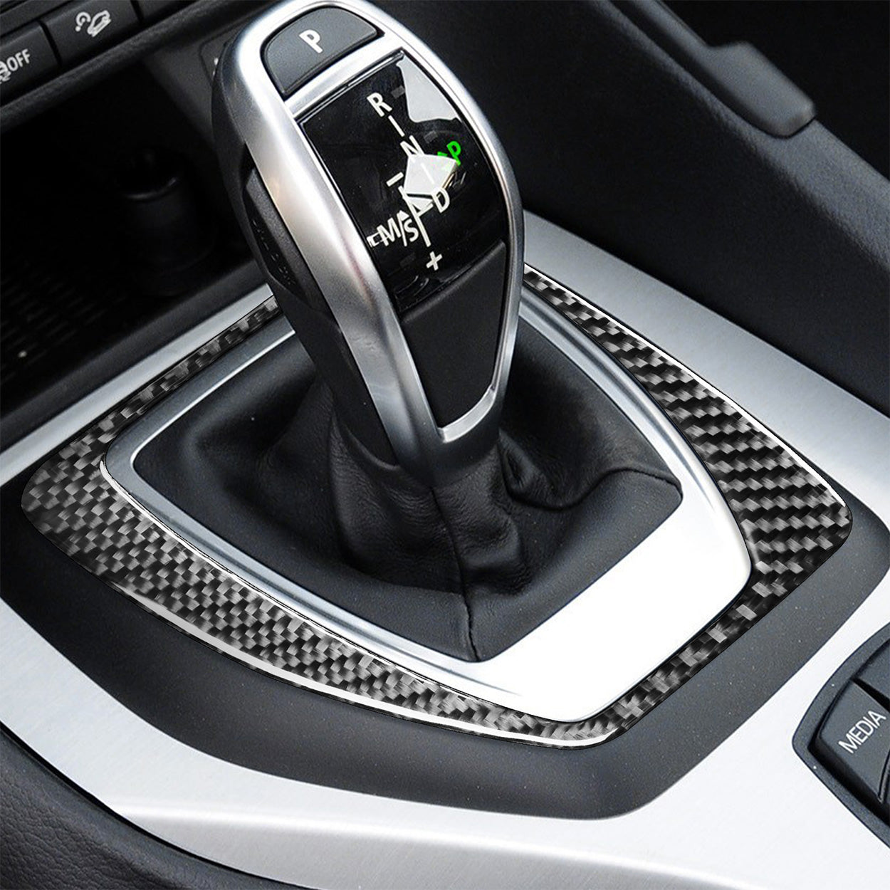 YDSSTORE Carbon Fiber  Center Console Shift Panel Gear Transmission Cover Decoration Sticker Set (3pcs) | Premium Interior Trim for BMW X1 E84 (2013-2015)-autoydsstore