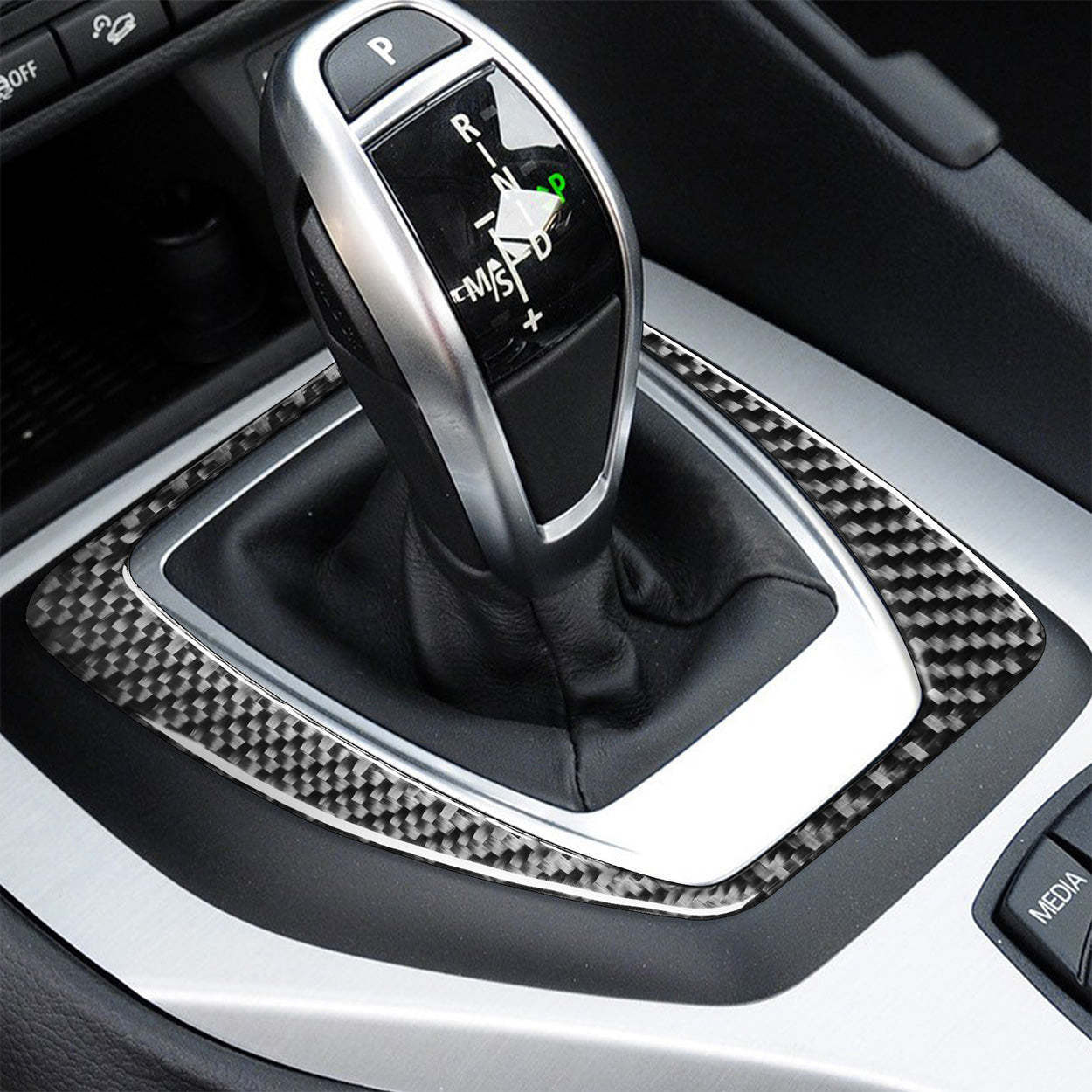 YDSSTORE Carbon Fiber  Center Console Shift Panel Gear Transmission Cover Decoration Sticker Set (3pcs) | Premium Interior Trim for BMW X1 E84 (2013-2015)-autoydsstore