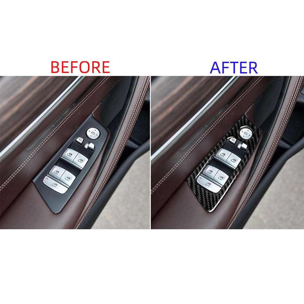 YDSSTORE Real Quality Soft Carbon Fiber Door Glass Lifting Control Panel Window Power Switch 4pcs Cover Interior Premium Sticker Accessories Compatible with BMW 5 Series G30 G38 530i 540i 2017-2023 Black-autoydsstore